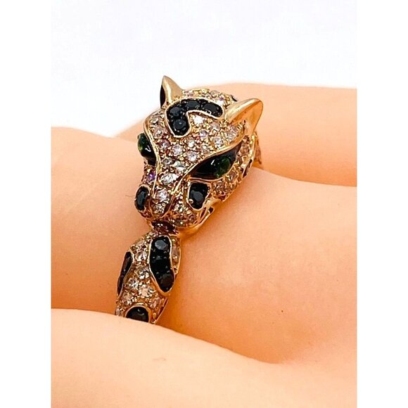 Effy Signature 14K Rose Gold Diamond & Tsavorite Panther Ring Size 9 - Picture 8 of 10